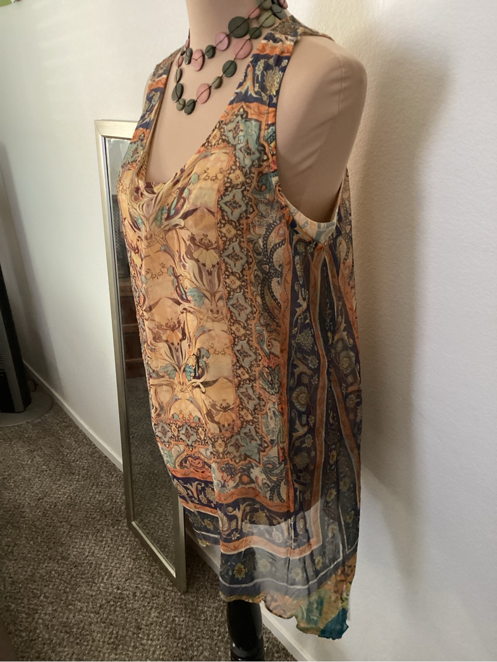 ONE WORLD Boho Paisley Sleeveless Tunic in Beige, Teal, Brown - Picture 3 of 12
